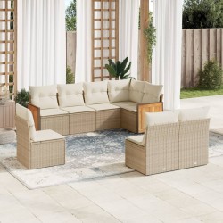 8-tlg. Garten-Sofagarnitur mit Kissen Beige Poly Rattan