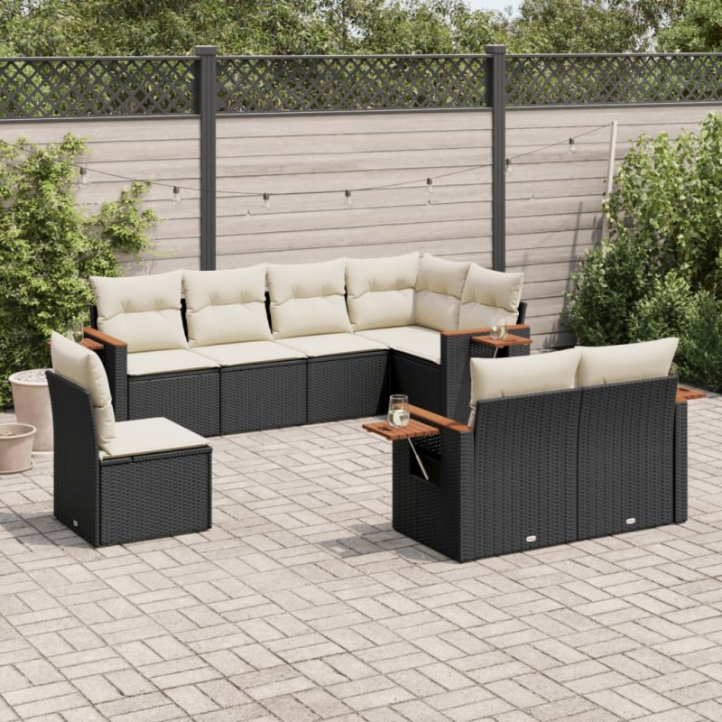 8-tlg. Garten-Sofagarnitur mit Kissen Schwarz Poly Rattan