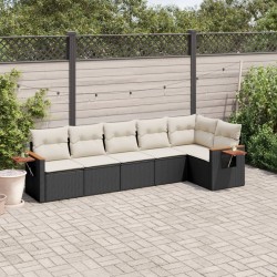 6-tlg. Garten-Sofagarnitur mit Kissen Schwarz Poly Rattan