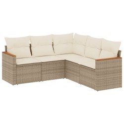 5-tlg. Garten-Sofagarnitur mit Kissen Beige Poly Rattan