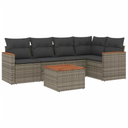 6-tlg. Garten-Sofagarnitur mit Kissen Grau Poly Rattan