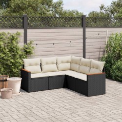 5-tlg. Garten-Sofagarnitur mit Kissen Schwarz Poly Rattan