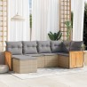 6-tlg. Garten-Sofagarnitur mit Kissen Beige Poly Rattan