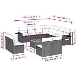 12-tlg. Garten-Sofagarnitur mit Kissen Schwarz Poly Rattan