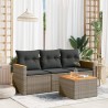 4-tlg. Garten-Sofagarnitur mit Kissen Grau Poly Rattan