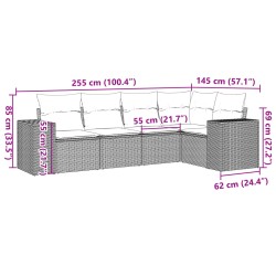 5-tlg. Garten-Sofagarnitur mit Kissen Beige Poly Rattan