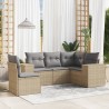 5-tlg. Garten-Sofagarnitur mit Kissen Beige Poly Rattan