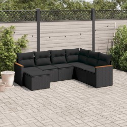 7-tlg. Garten-Sofagarnitur mit Kissen Schwarz Poly Rattan