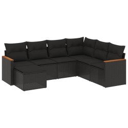 7-tlg. Garten-Sofagarnitur mit Kissen Schwarz Poly Rattan