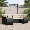 6-tlg. Garten-Sofagarnitur mit Kissen Schwarz Poly Rattan