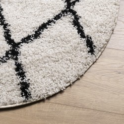 Teppich Shaggy Hochflor Modern Creme und Schwarz Ø 240 cm