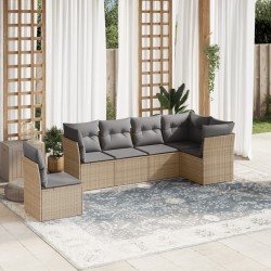 6-tlg. Garten-Sofagarnitur mit Kissen Beige Poly Rattan