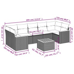 8-tlg. Garten-Sofagarnitur mit Kissen Schwarz Poly Rattan