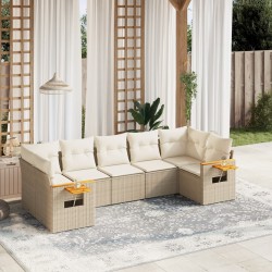 7-tlg. Garten-Sofagarnitur mit Kissen Beige Poly Rattan