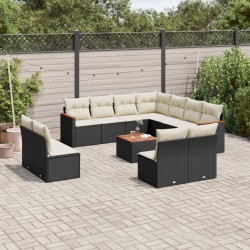 12-tlg. Garten-Sofagarnitur mit Kissen Schwarz Poly Rattan