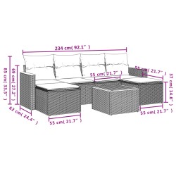 7-tlg. Garten-Sofagarnitur mit Kissen Schwarz Poly Rattan