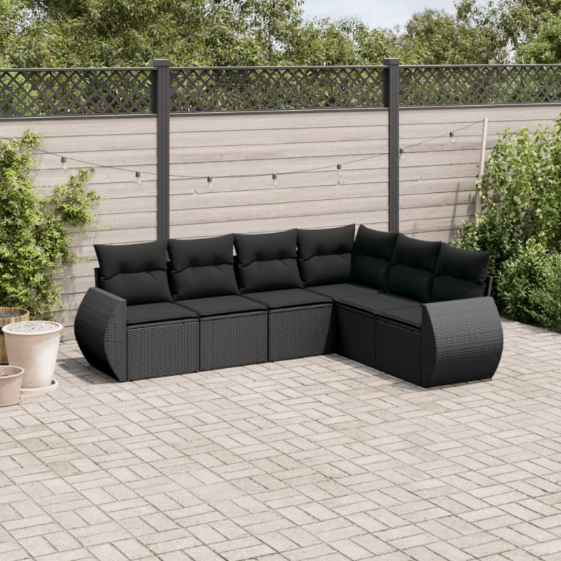 6-tlg. Garten-Sofagarnitur mit Kissen Schwarz Poly Rattan