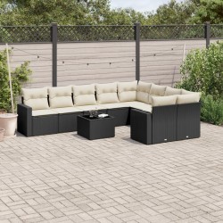 10-tlg. Garten-Sofagarnitur mit Kissen Schwarz Poly Rattan