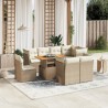 9-tlg. Garten-Sofagarnitur mit Kissen Beige Poly Rattan