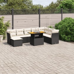 9-tlg. Garten-Sofagarnitur mit Kissen Schwarz Poly Rattan