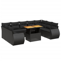 10-tlg. Garten-Sofagarnitur mit Kissen Schwarz Poly Rattan