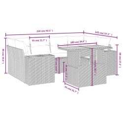 7-tlg. Garten-Sofagarnitur mit Kissen Grau Poly Rattan