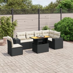 7-tlg. Garten-Sofagarnitur mit Kissen Schwarz Poly Rattan