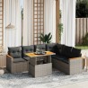 7-tlg. Garten-Sofagarnitur mit Kissen Grau Poly Rattan