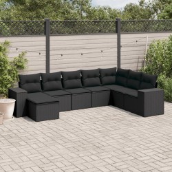 8-tlg. Garten-Sofagarnitur mit Kissen Schwarz Poly Rattan