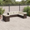 9-tlg. Garten-Sofagarnitur mit Kissen Braun Poly Rattan