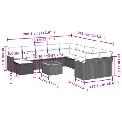 12-tlg. Garten-Sofagarnitur mit Kissen Schwarz Poly Rattan