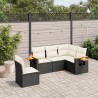 5-tlg. Garten-Sofagarnitur mit Kissen Schwarz Poly Rattan