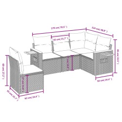 5-tlg. Garten-Sofagarnitur mit Kissen Schwarz Poly Rattan