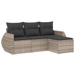 4-tlg. Garten-Sofagarnitur mit Kissen Hellgrau Poly Rattan