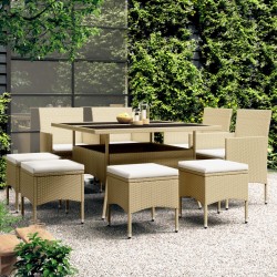 9-tlg. Garten-Essgruppe Poly Rattan Beige