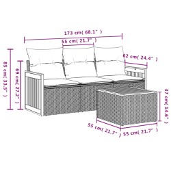 4-tlg. Garten-Sofagarnitur mit Kissen Grau Poly Rattan