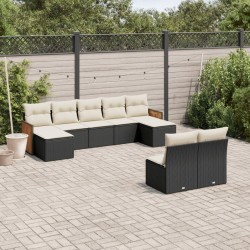 9-tlg. Garten-Sofagarnitur mit Kissen Schwarz Poly Rattan