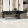 9-tlg. Garten-Sofagarnitur mit Kissen Grau Poly Rattan