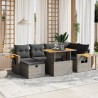 7-tlg. Garten-Sofagarnitur mit Kissen Grau Poly Rattan