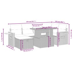 7-tlg. Garten-Sofagarnitur mit Kissen Grau Poly Rattan