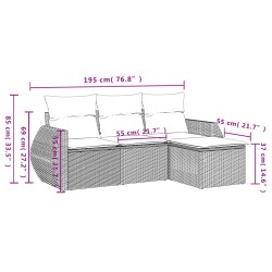 4-tlg. Garten-Sofagarnitur mit Kissen Schwarz Poly Rattan