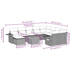 11-tlg. Garten-Sofagarnitur mit Kissen Schwarz Poly Rattan