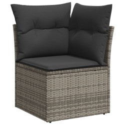 14-tlg. Garten-Sofagarnitur mit Kissen Grau Poly Rattan