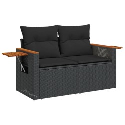 7-tlg. Garten-Sofagarnitur mit Kissen Schwarz Poly Rattan