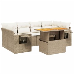 7-tlg. Garten-Sofagarnitur mit Kissen Beige Poly Rattan