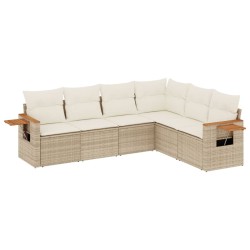 6-tlg. Garten-Sofagarnitur mit Kissen Beige Poly Rattan