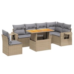 7-tlg. Garten-Sofagarnitur mit Kissen Beige Poly Rattan