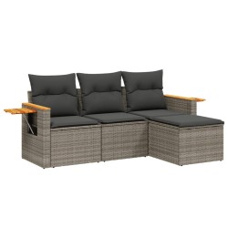 4-tlg. Garten-Sofagarnitur mit Kissen Grau Poly Rattan