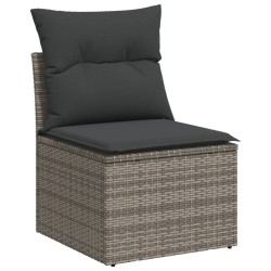 4-tlg. Garten-Sofagarnitur mit Kissen Grau Poly Rattan