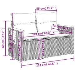 4-tlg. Garten-Sofagarnitur mit Kissen Grau Poly Rattan